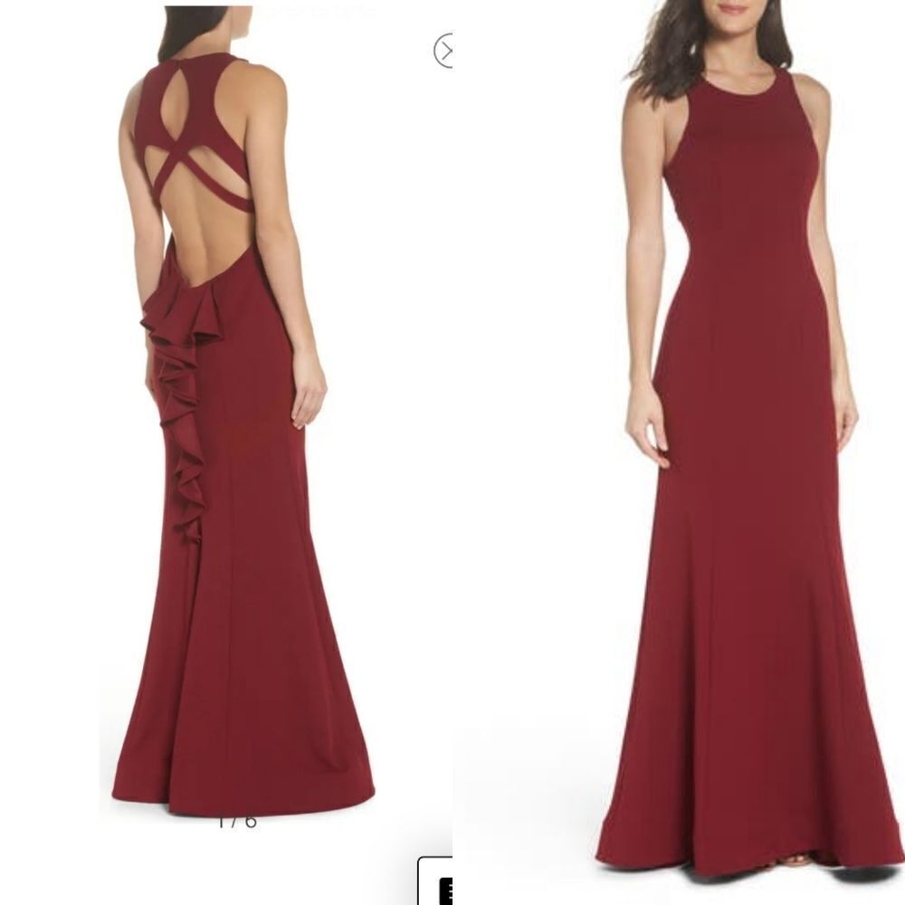 Women's Sequin Hearts Ruffle Back Scuba Gown,